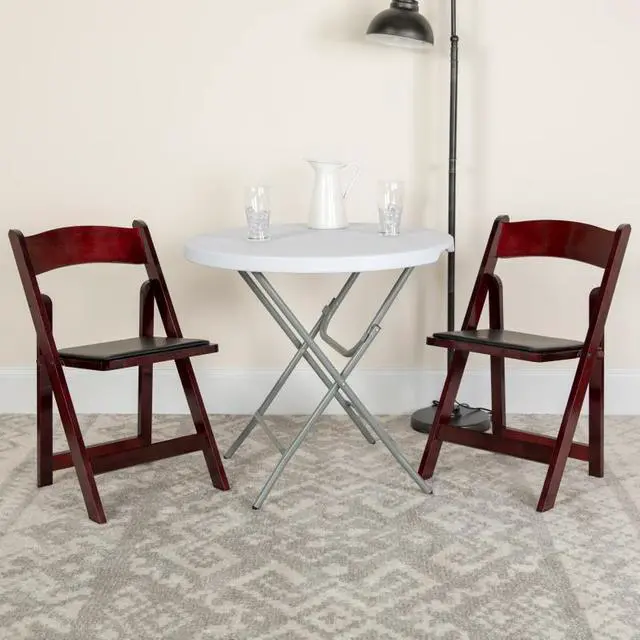 Alt view image 16 of 20 - 2 Pack HERCULES Series Mahogany Wood Folding Chair with Vinyl Padded Seat