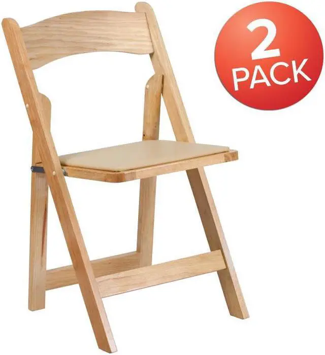 Alt view image 2 of 17 - 2 Pack HERCULES Series Natural Wood Folding Chair with Vinyl Padded Seat