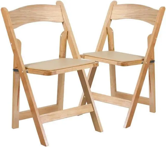 Alt view image 3 of 17 - 2 Pack HERCULES Series Natural Wood Folding Chair with Vinyl Padded Seat