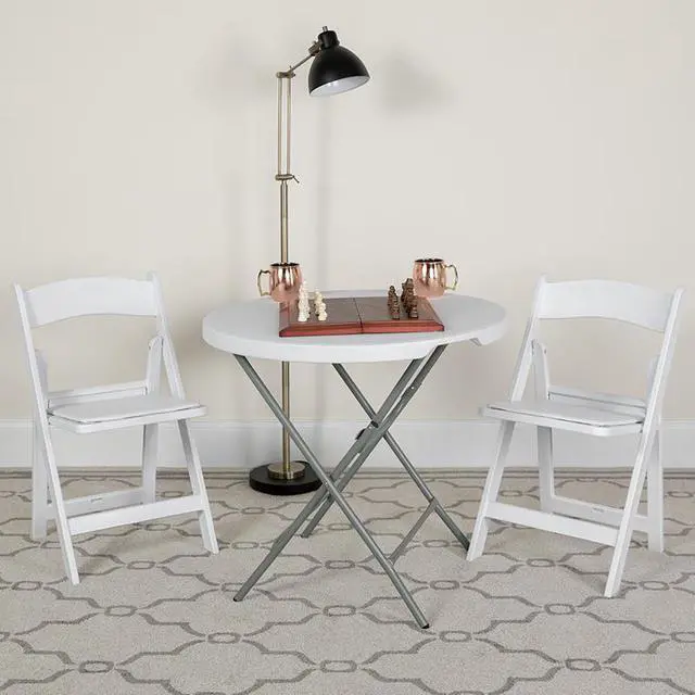 Alt view image 10 of 17 - HERCULES Series 1000 lb. Capacity White Resin Folding Chair with White Vinyl Padded Seat