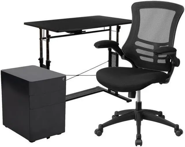 Alt view image 20 of 20 - Flash Furniture 39" Desk Office Bundle Set Black (BLNNAN21CPX5LBK)