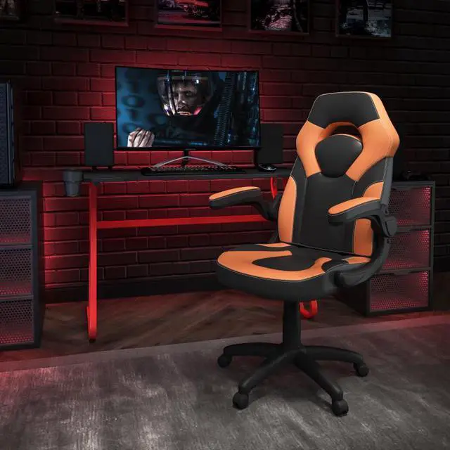 Alt view image 15 of 20 - Red Gaming Desk and Orange/Black Racing Chair Set with Cup Holder and Headphone Hook