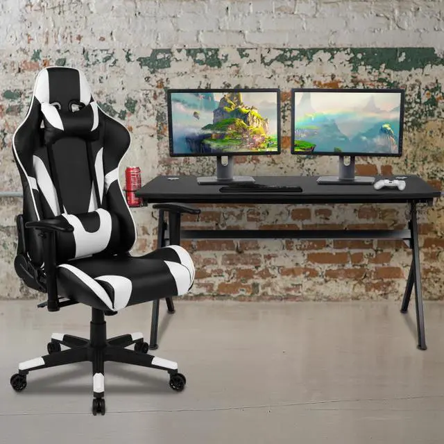 Alt view image 20 of 20 - Gaming Desk and Black Reclining Gaming Chair Set /Cup Holder/Headphone Hook/Removable Mouse Pad Top - Wire Management