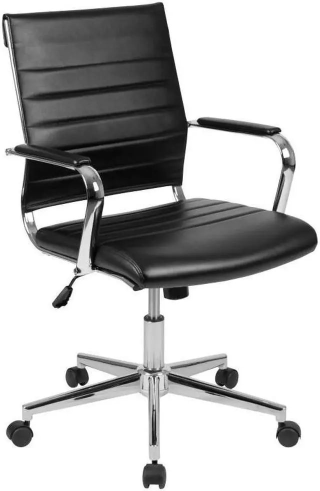 Alt view image 16 of 20 - Mid-Back Black LeatherSoft Contemporary Ribbed Executive Swivel Office Chair