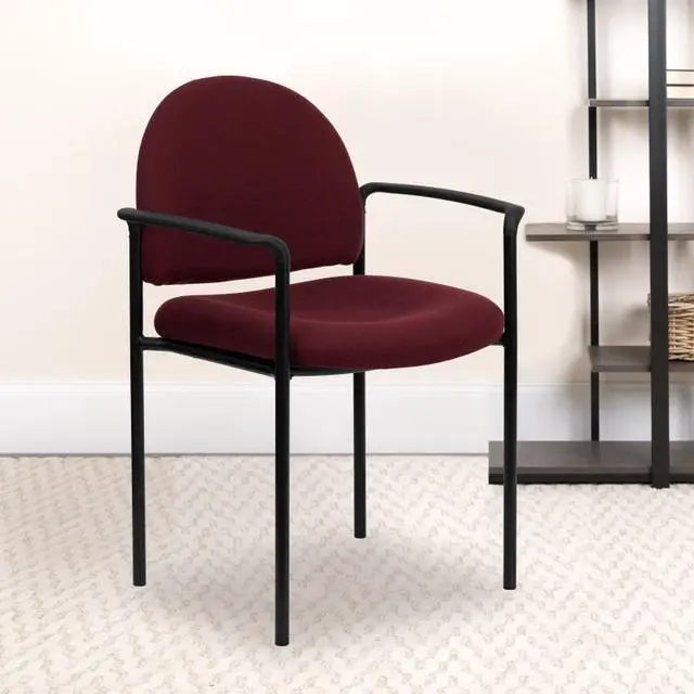 Alt view image 17 of 20 - Comfort Burgundy Fabric Stackable Steel Side Reception Chair with Arms