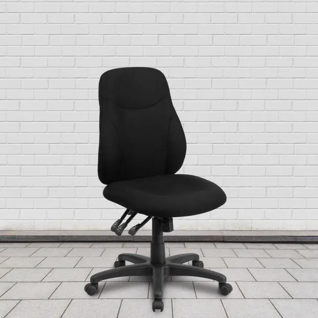 Alt view image 15 of 20 - Mid-Back Black Fabric Multifunction Ergonomic Swivel Task Chair