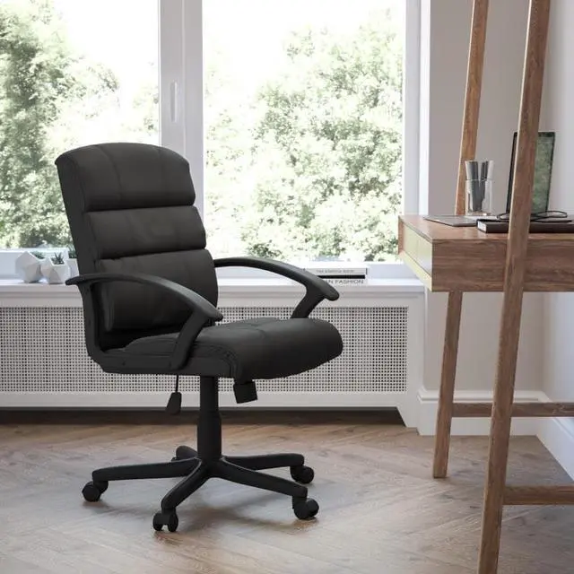 Alt view image 11 of 17 - Mid-Back Black LeatherSoft Swivel Task Office Chair with Arms
