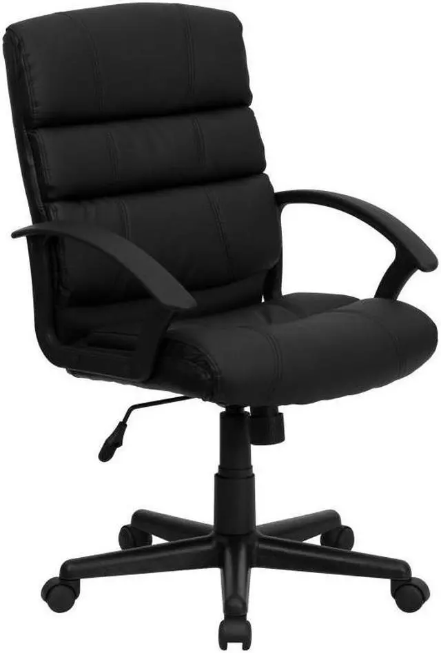Alt view image 12 of 17 - Mid-Back Black LeatherSoft Swivel Task Office Chair with Arms