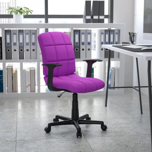 Alt view image 17 of 20 - Mid-Back Purple Quilted Vinyl Swivel Task Office Chair with Arms