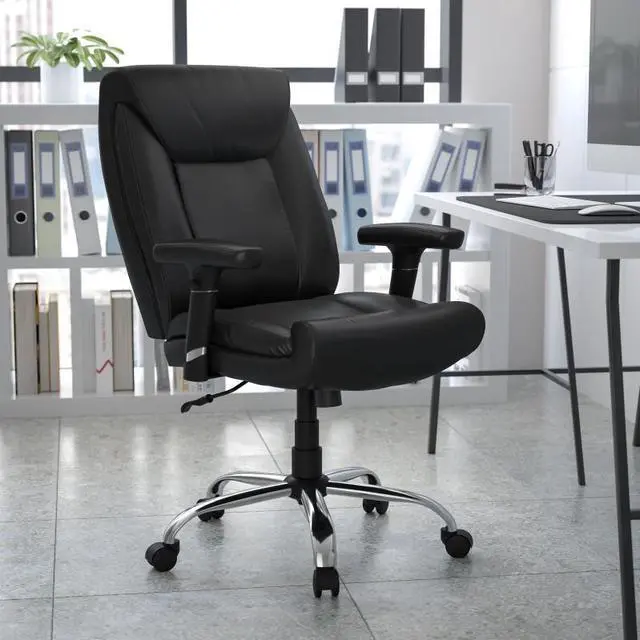 Alt view image 9 of 20 - HERCULES Series Big & Tall 400 lb. Rated Black LeatherSoft Deep Tufted Ergonomic Task Office Chair with Adjustable Arms