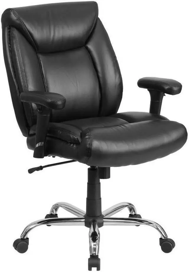 Alt view image 10 of 20 - HERCULES Series Big & Tall 400 lb. Rated Black LeatherSoft Deep Tufted Ergonomic Task Office Chair with Adjustable Arms