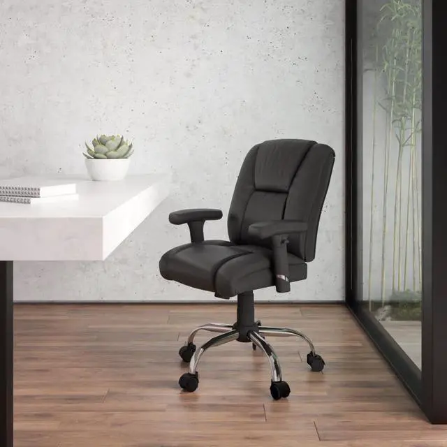 Alt view image 15 of 20 - HERCULES Series Big & Tall 400 lb. Rated Black LeatherSoft Ergonomic Task Office Chair with Chrome Base and Adjustable Arms