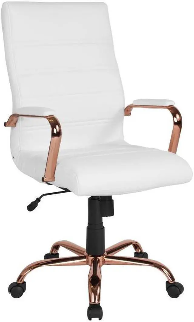 Alt view image 20 of 20 - High Back White LeatherSoft Executive Swivel Office Chair with Rose Gold Frame and Arms