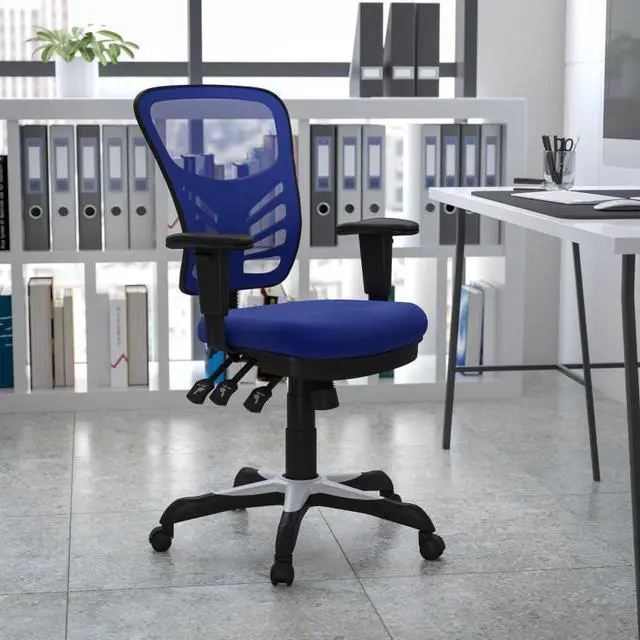 Alt view image 19 of 20 - Mid-Back Blue Mesh Multifunction Executive Swivel Ergonomic Office Chair with Adjustable Arms