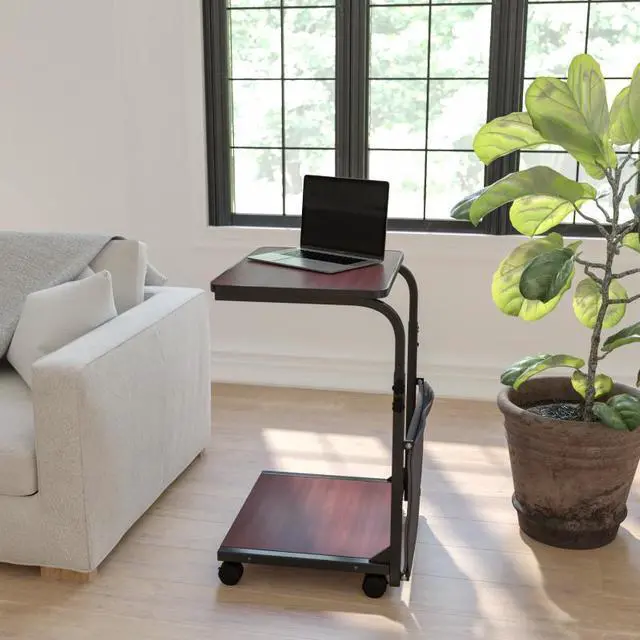Alt view image 19 of 20 - Mobile Sit-Down, Stand-Up Mahogany Computer Ergonomic Desk with Removable Pouch (Adjustable Range 27'' - 46.5'')