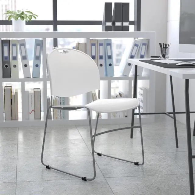 Alt view image 6 of 13 - HERCULES Series 880 lb. Capacity White Ultra-Compact Stack Chair with Silver Powder Coated Frame