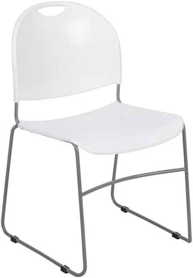 Alt view image 7 of 13 - HERCULES Series 880 lb. Capacity White Ultra-Compact Stack Chair with Silver Powder Coated Frame