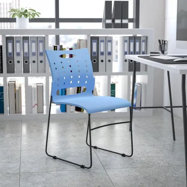 Alt view image 17 of 19 - HERCULES Series 881 lb. Capacity Blue Sled Base Stack Chair with Air-Vent Back