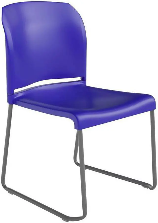 Alt view image 15 of 20 - HERCULES Series 880 lb. Capacity Blue Full Back Contoured Stack Chair with Gray Powder Coated Sled Base