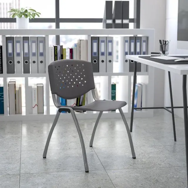 Alt view image 17 of 19 - HERCULES Series 880 lb. Capacity Gray Plastic Stack Chair with Titanium Gray Powder Coated Frame