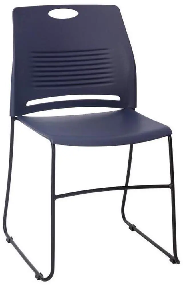 Alt view image 14 of 15 - HERCULES Series Commercial Grade 660 lb. Capacity Navy Plastic Stack Chair with Black Powder Coated Sled Base Frame and Integrated Carrying Handle