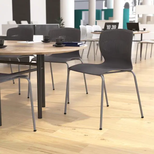 Alt view image 13 of 15 - HERCULES Series Commercial Grade 770 lb. Capacity Ergonomic Stack Chair with Lumbar Support and Silver Steel Frame - Gray