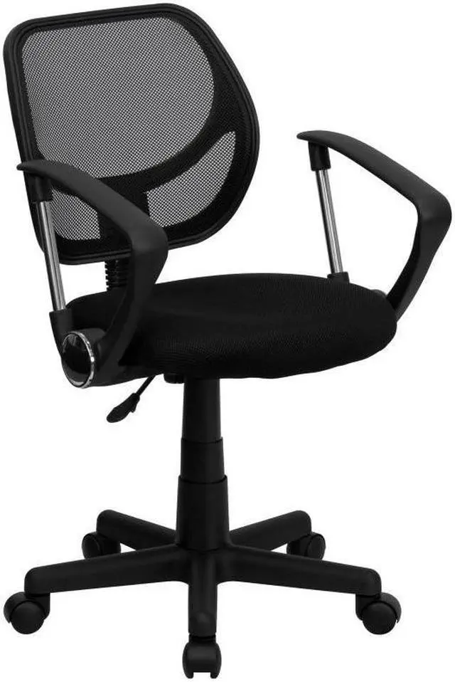 Alt view image 19 of 20 - Low Back Black Mesh Swivel Task Office Chair with Curved Square Back and Arms