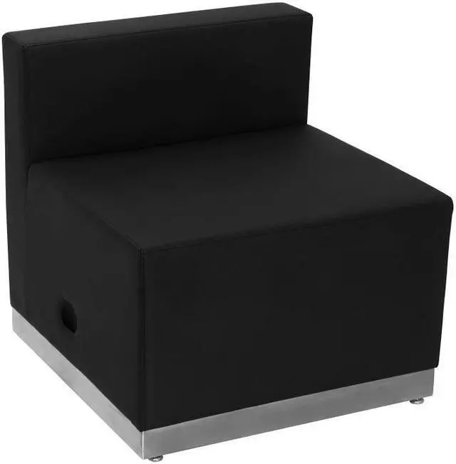 Alt view image 17 of 20 - HERCULES Alon Series Black Leather Chair with Brushed Stainless Steel Base
