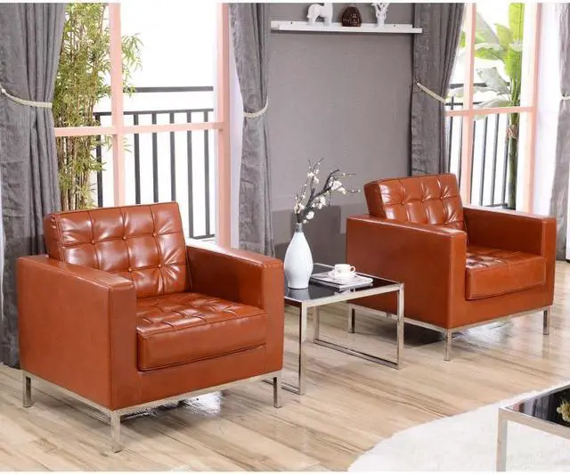 Alt view image 11 of 20 - HERCULES Lacey Series Contemporary Cognac LeatherSoft Chair with Stainless Steel Frame