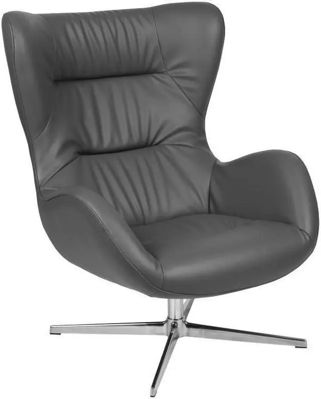 Alt view image 8 of 9 - Gray LeatherSoft Swivel Wing Chair