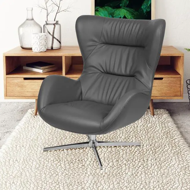 Alt view image 7 of 9 - Gray LeatherSoft Swivel Wing Chair