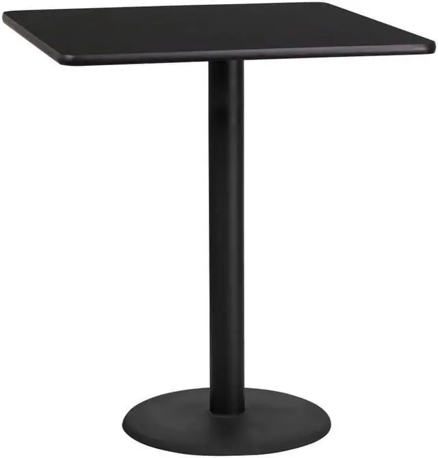 Alt view image 8 of 12 - 36'' Square Black Laminate Table Top with 24'' Round Bar Height Table Base