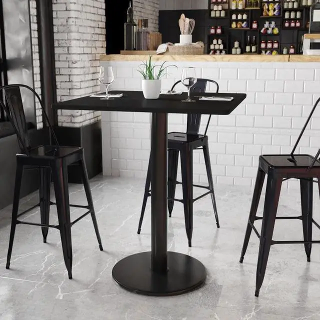 Alt view image 7 of 12 - 36'' Square Black Laminate Table Top with 24'' Round Bar Height Table Base