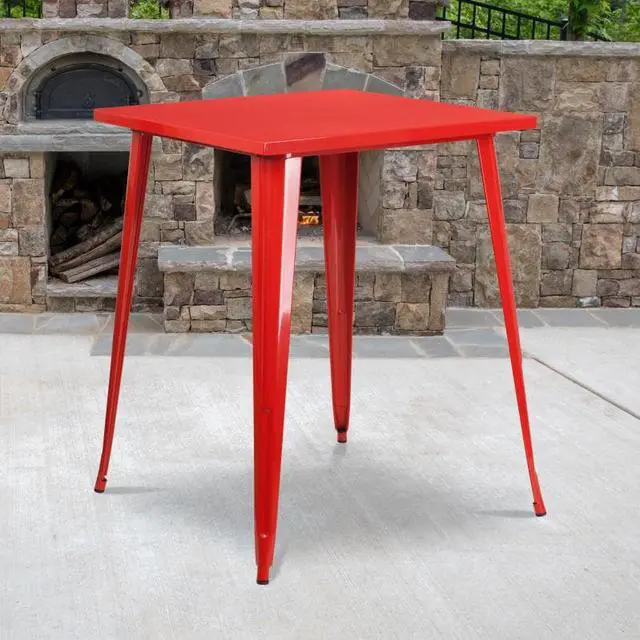 Alt view image 2 of 6 - Flash Furniture Square Bar Height Red Metal Indoor-Outdoor Table, 31.5''