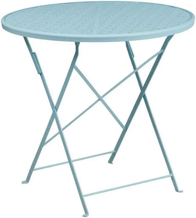 Alt view image 10 of 17 - Commercial Grade 30" Round Sky Blue Indoor-Outdoor Steel Folding Patio Table