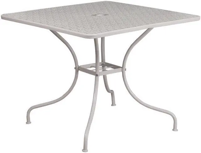 Alt view image 12 of 20 - Commercial Grade 35.5" Square Light Gray Indoor-Outdoor Steel Patio Table
