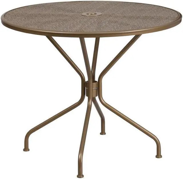 Alt view image 16 of 20 - Flash Furniture Oia Commercial Grade Round Indoor-Outdoor Steel Patio Table with Umbrella Hole Gold (CO7GD)