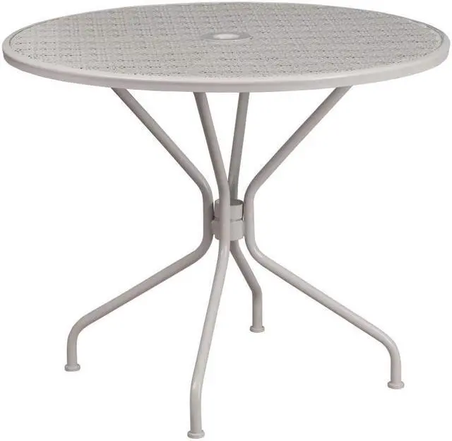 Alt view image 16 of 20 - Commercial Grade 35.25" Round Light Gray Indoor-Outdoor Steel Patio Table