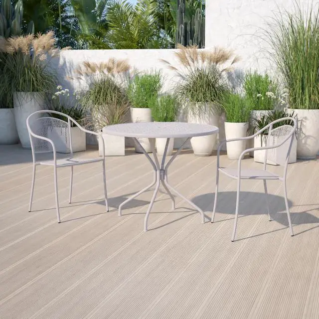 Alt view image 15 of 20 - Commercial Grade 35.25" Round Light Gray Indoor-Outdoor Steel Patio Table