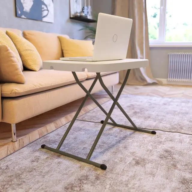 Alt view image 18 of 20 - 26 Inch Granite White Indoor/Outdoor Plastic Folding Table, Adjustable Height Commercial Grade Side Table, Laptop Table, TV Tray
