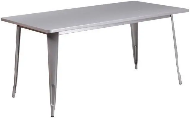 Alt view image 8 of 17 - Commercial Grade 31.5" x 63" Rectangular Silver Metal Indoor-Outdoor Table