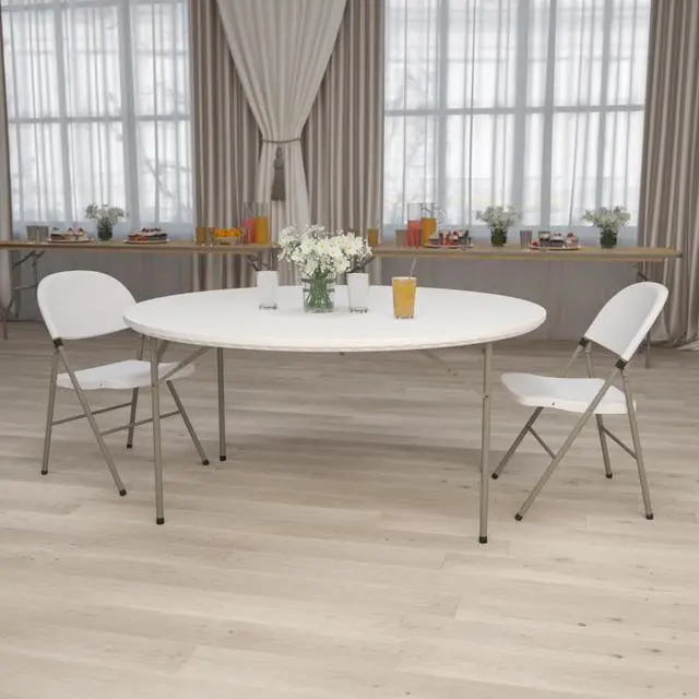 Main image of Flash Furniture Round Commercial Home Office Indoor Outdoor Granite Plastic Folding Table 60 Inch White Top Gray Legs