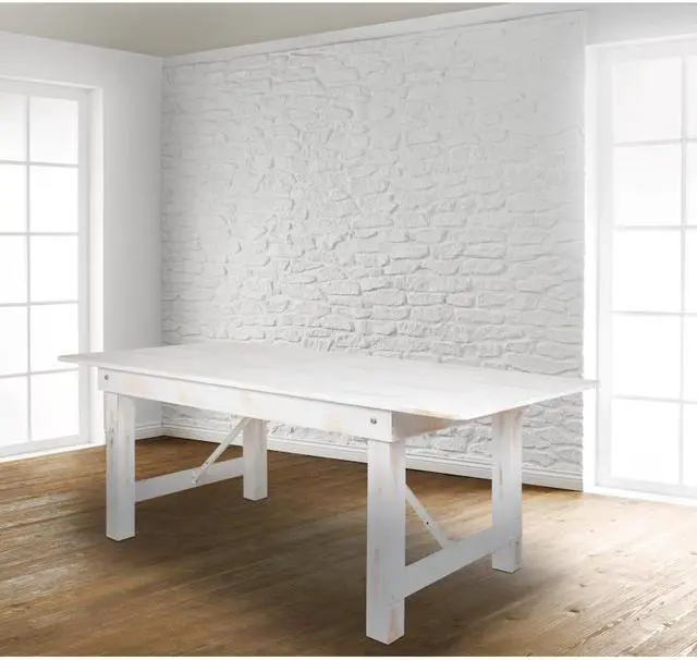 Alt view image 14 of 16 - HERCULES Series 7' x 40" Rectangular Antique Rustic White Solid Pine Folding Farm Table