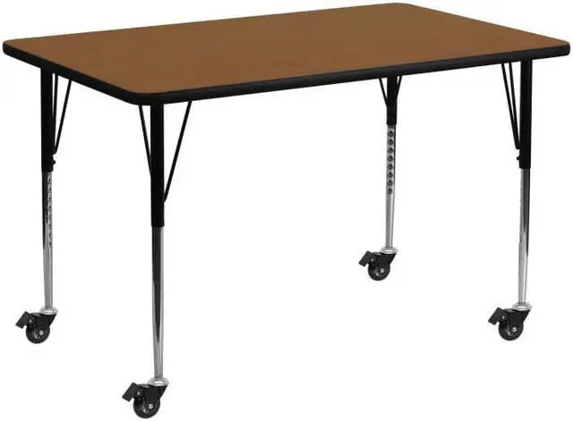 Alt view image 2 of 8 - Flash Furniture Mobile 24 by 48-Inch Rectangular Activity Table with 1.25-Inch Thick High Pressure Oak Laminate Top and Standard Height Adjustable Legs