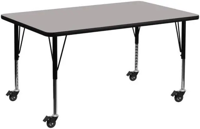 Main image of Flash Furniture Mobile 24 by 48-Inch Rectangular Activity Table with 1.25-Inch Thick High Pressure Grey Laminate Top and Height Adjustable Pre-School Legs