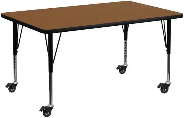 Alt view image 2 of 8 - Flash Furniture Mobile 24 by 48-Inch Rectangular Activity Table with 1.25-Inch Thick High Pressure Oak Laminate Top and Height Adjustable Pre-School Legs