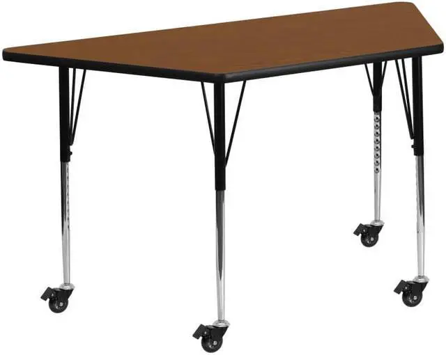 Main image of Flash Furniture Mobile 24 by 48-Inch Trapezoid Activity Table with 1.25-Inch Thick High Pressure Oak Laminate Top and Standard Height Adjustable Legs