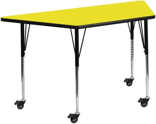 Alt view image 2 of 6 - Flash Furniture Mobile 24 by 48-Inch Trapezoid Activity Table with 1.25-Inch Thick High Pressure Yellow Laminate Top and Standard Height Adjustable Legs