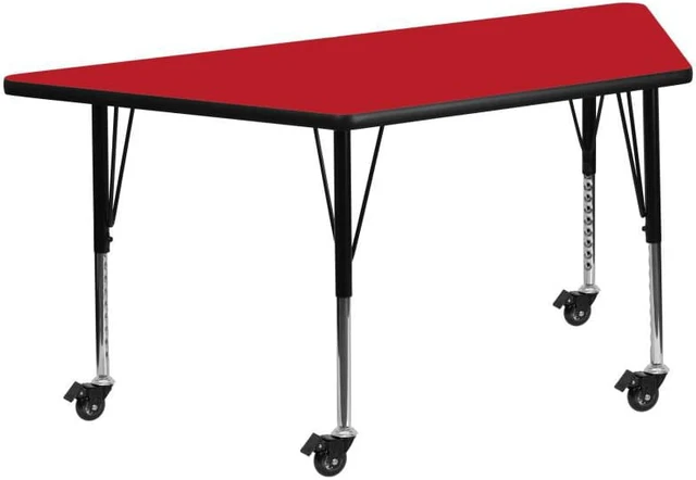 Alt view image 2 of 6 - Flash Furniture Mobile 24 by 48-Inch Trapezoid Activity Table with 1.25-Inch Thick High Pressure Red Laminate Top and Height Adjustable Pre-School Legs