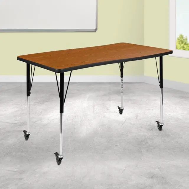 Alt view image 12 of 20 - Mobile 28"W x 47.5"L Rectangular Wave Flexible Collaborative Oak Laminate Activity Table-Standard Height Adjustable Legs